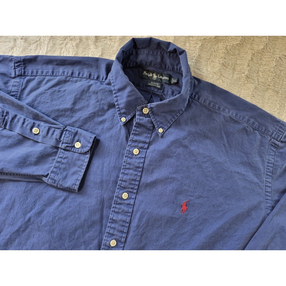 Vintage Ralph Lauren Blake Blue/Red Pony Mens XL Long Sleeve Button Up Oversized